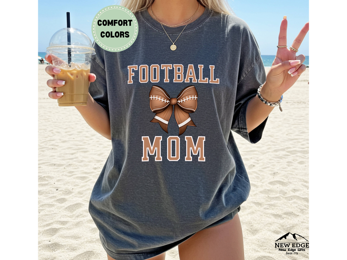 Comfort Colors FOOTBALL MOM T-Shirt | Game Day Graphic Tee with Football Bow Design