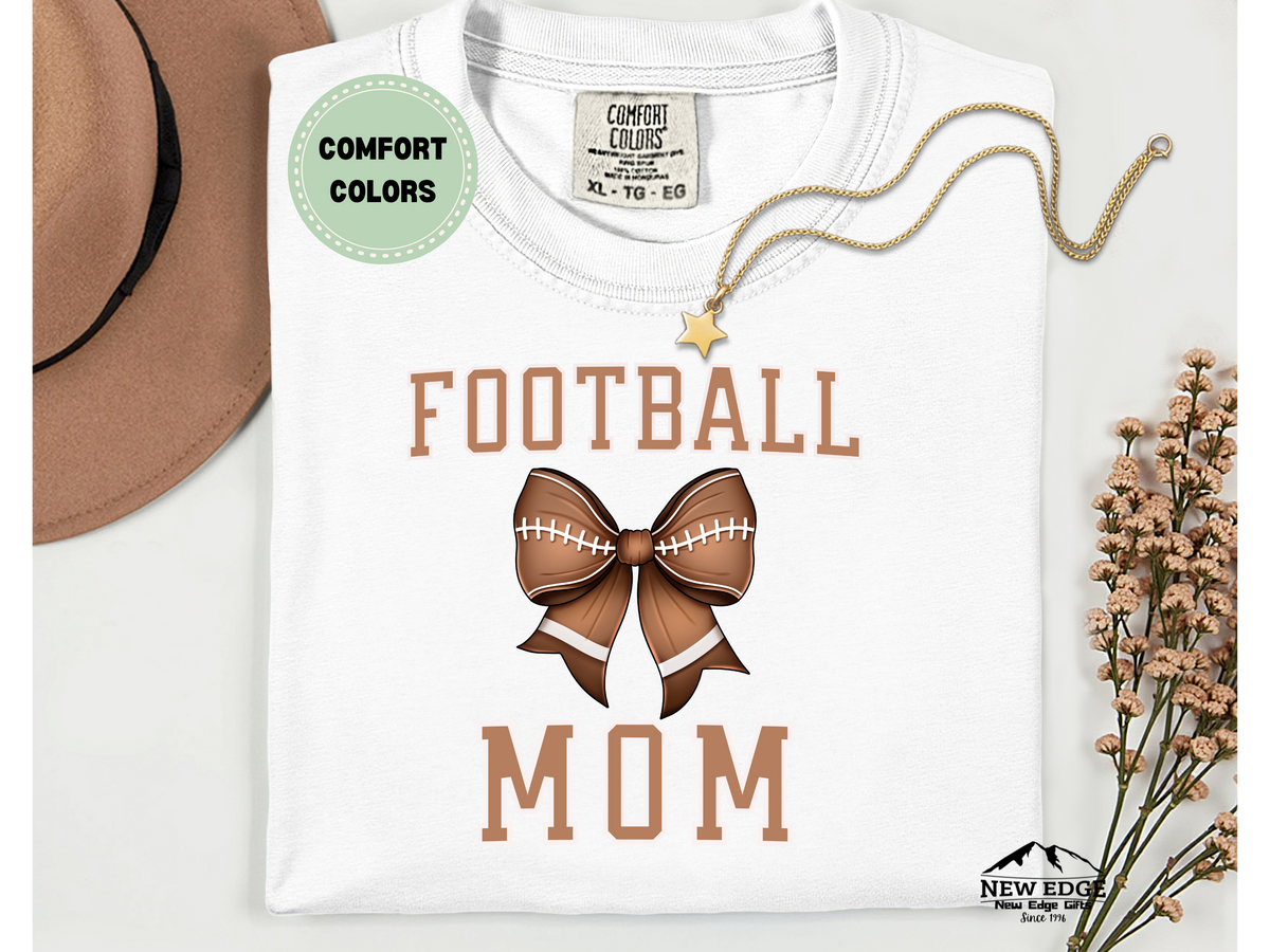 Comfort Colors FOOTBALL MOM T-Shirt | Game Day Graphic Tee with Football Bow Design