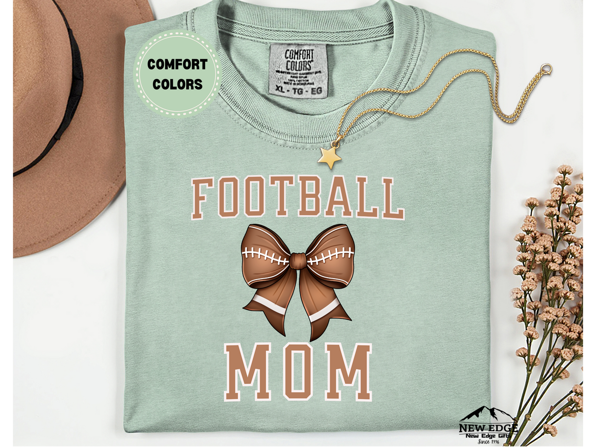 Comfort Colors FOOTBALL MOM T-Shirt | Game Day Graphic Tee with Football Bow Design