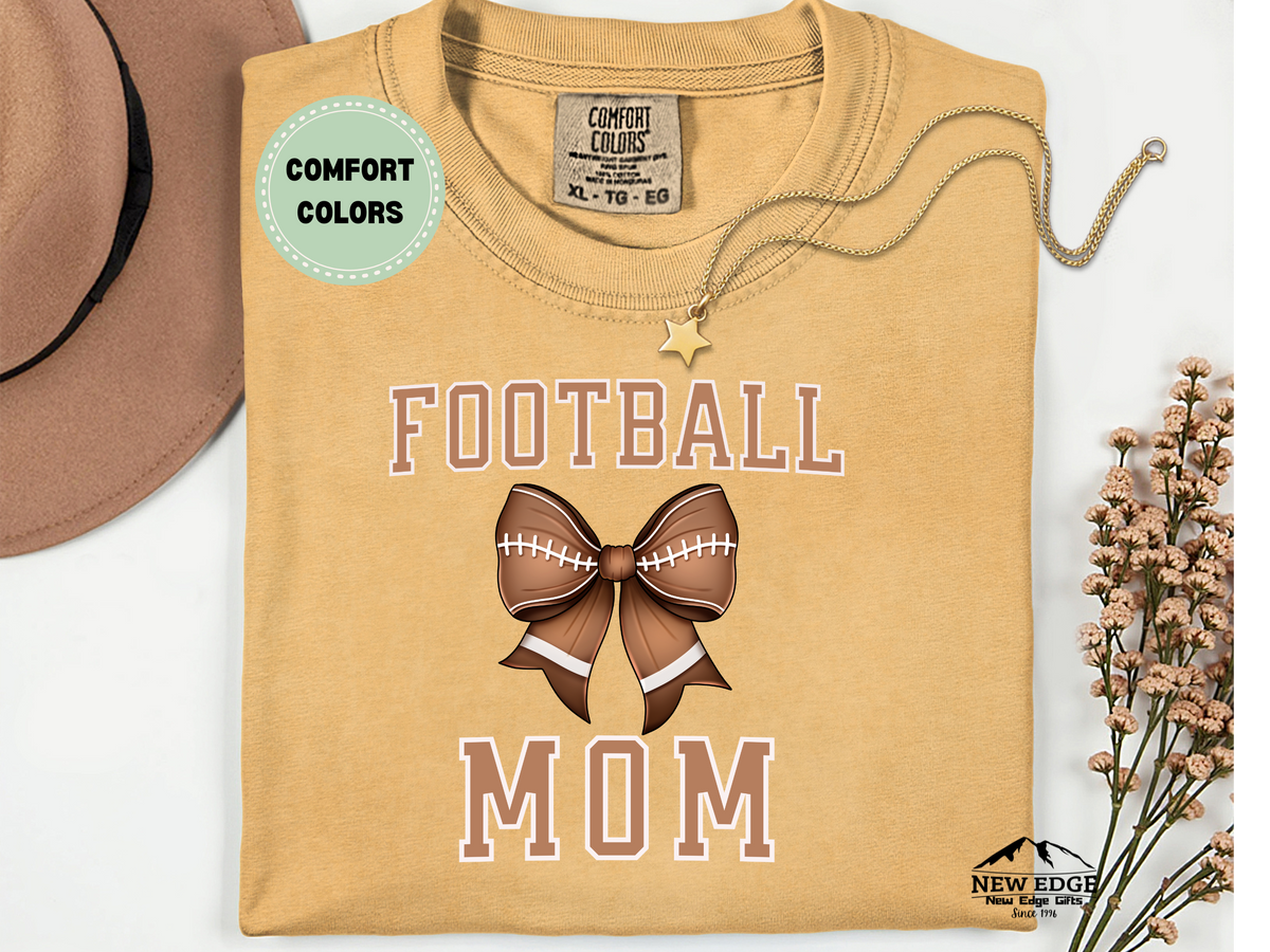 Comfort Colors FOOTBALL MOM T-Shirt | Game Day Graphic Tee with Football Bow Design