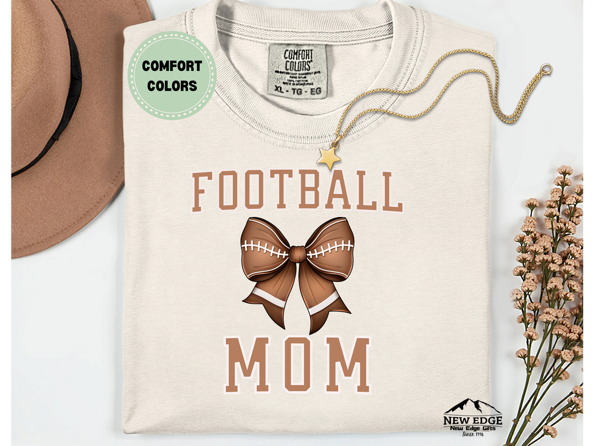 Comfort Colors FOOTBALL MOM T-Shirt | Game Day Graphic Tee with Football Bow Design