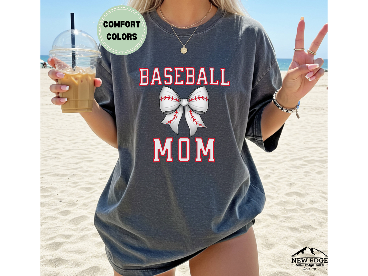Comfort Colors BASEBALL MOM T-Shirt | Game Day Tee with Baseball Bow Design