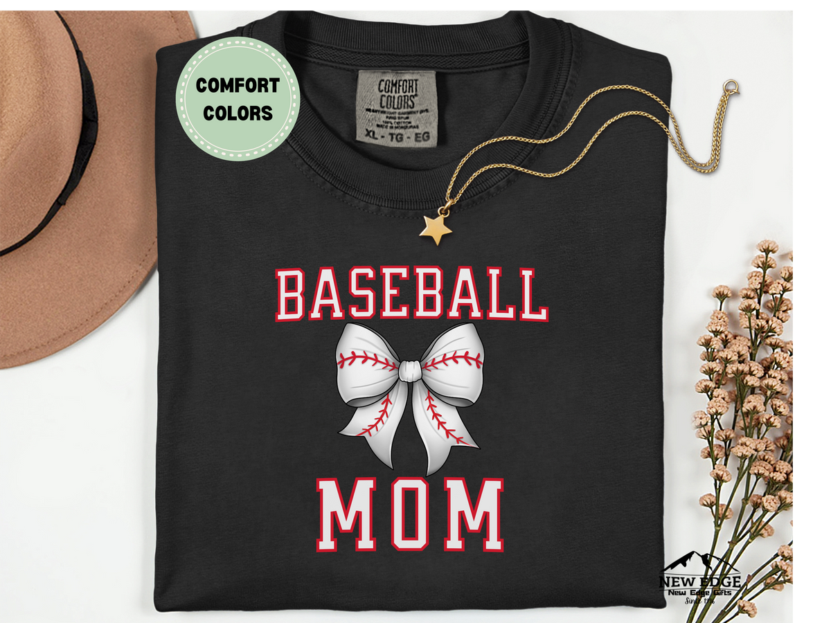 Comfort Colors BASEBALL MOM T-Shirt | Game Day Tee with Baseball Bow Design