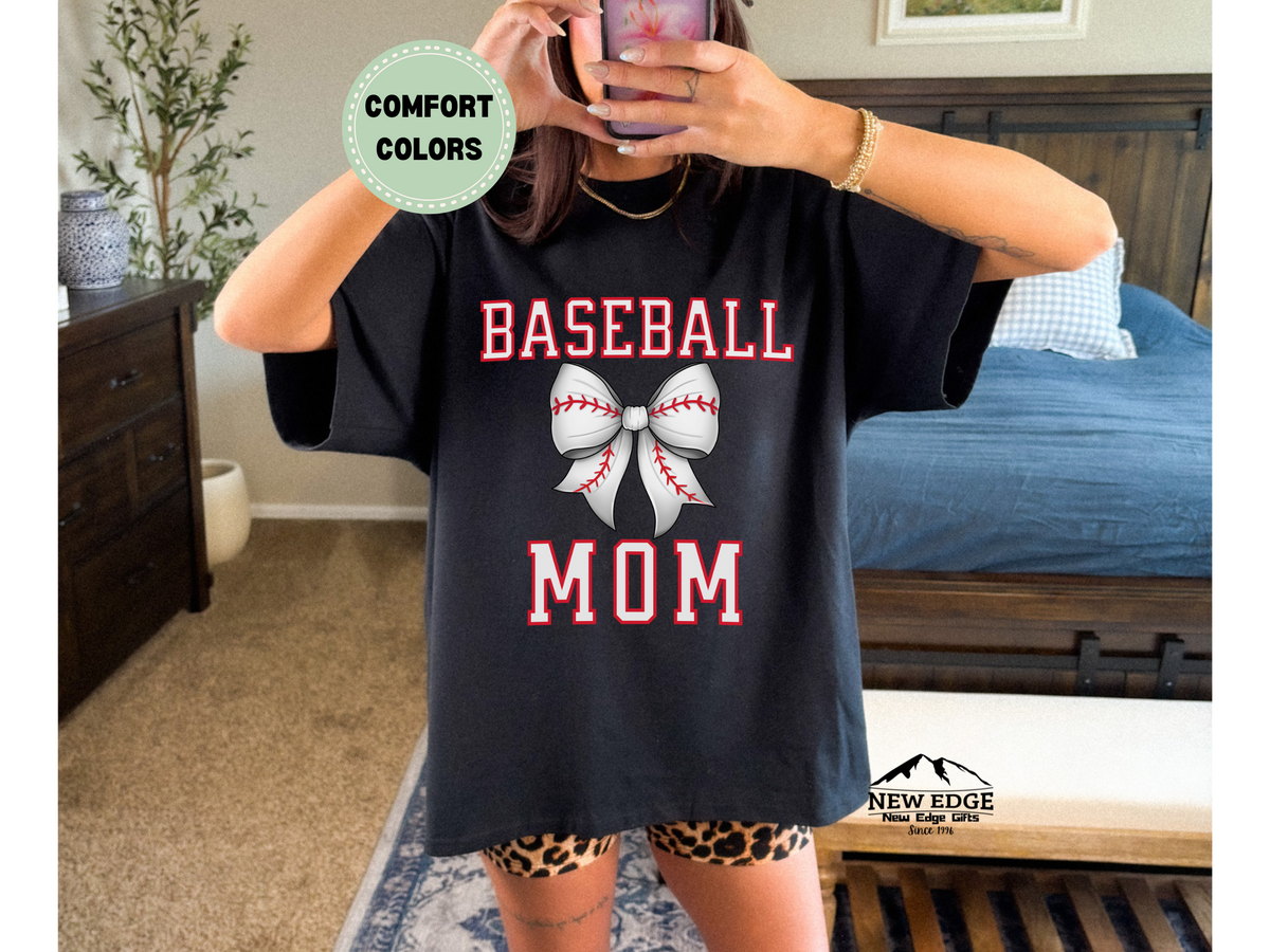 Comfort Colors BASEBALL MOM T-Shirt | Game Day Tee with Baseball Bow Design