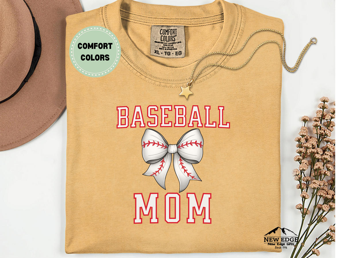 Comfort Colors BASEBALL MOM T-Shirt | Game Day Tee with Baseball Bow Design