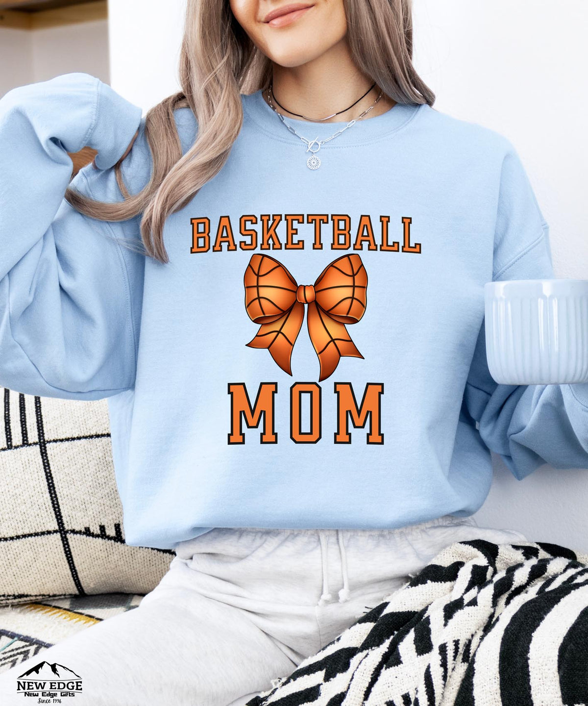 Basketball Mom Sweatshirt with Bow | Cozy Game Day Crewneck for Sports Moms | Basketball Spirit Pullover