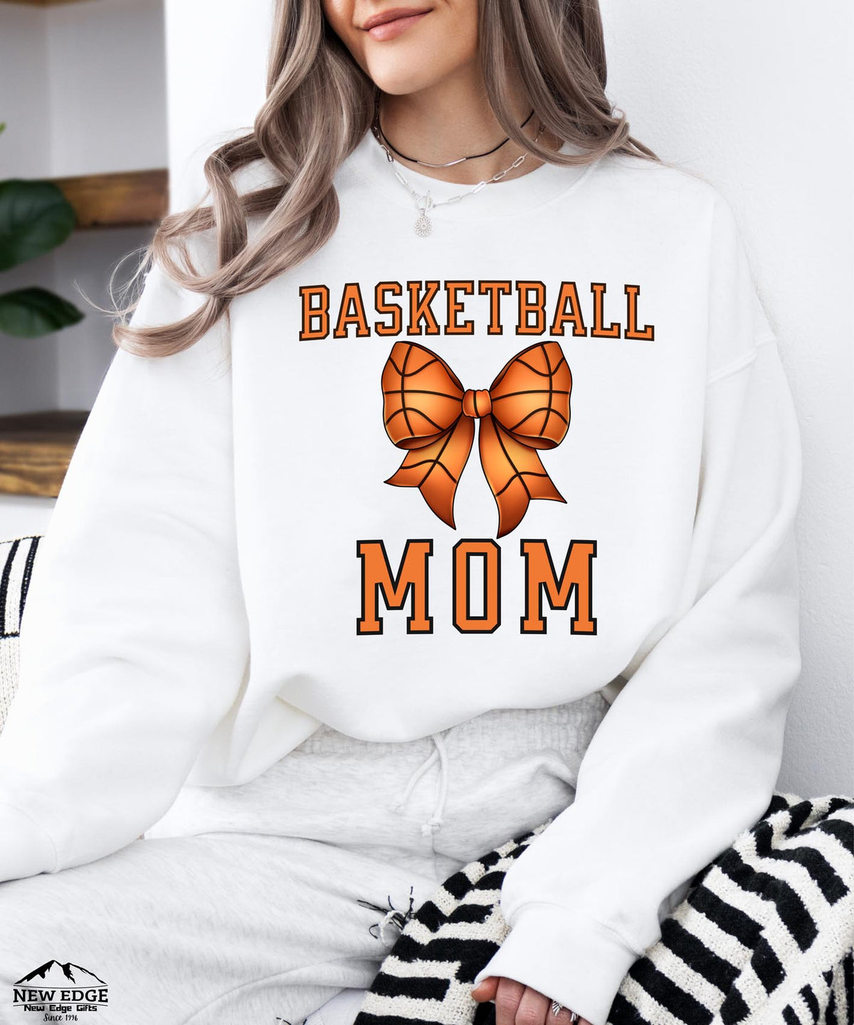 Basketball Mom Sweatshirt with Bow | Cozy Game Day Crewneck for Sports Moms | Basketball Spirit Pullover