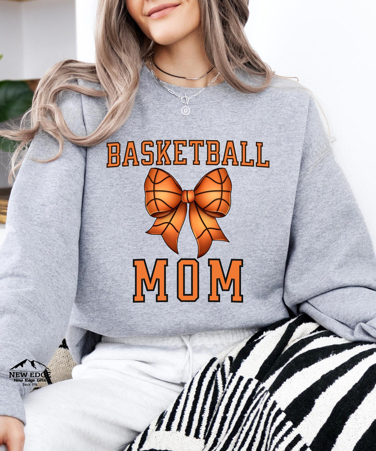 Basketball Mom Sweatshirt with Bow | Cozy Game Day Crewneck for Sports Moms | Basketball Spirit Pullover