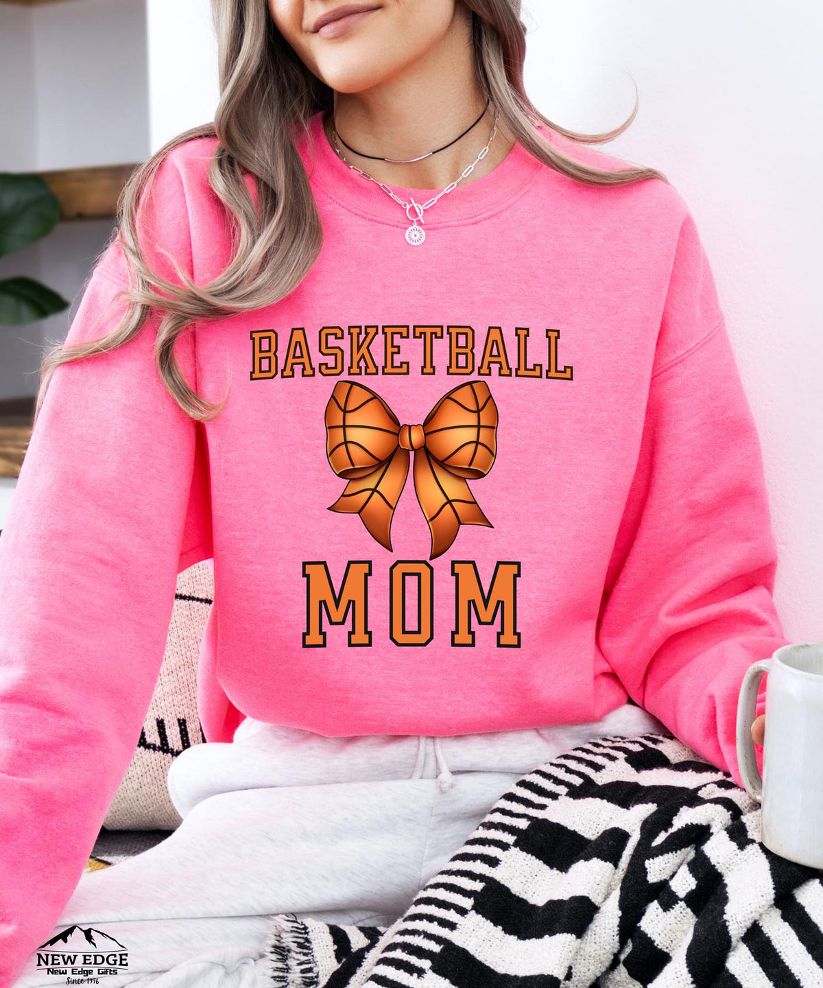 Basketball Mom Sweatshirt with Bow | Cozy Game Day Crewneck for Sports Moms | Basketball Spirit Pullover