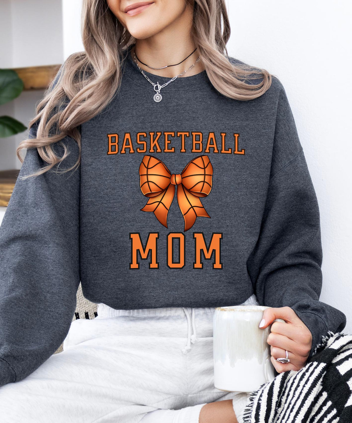 Basketball Mom Sweatshirt with Bow | Cozy Game Day Crewneck for Sports Moms | Basketball Spirit Pullover