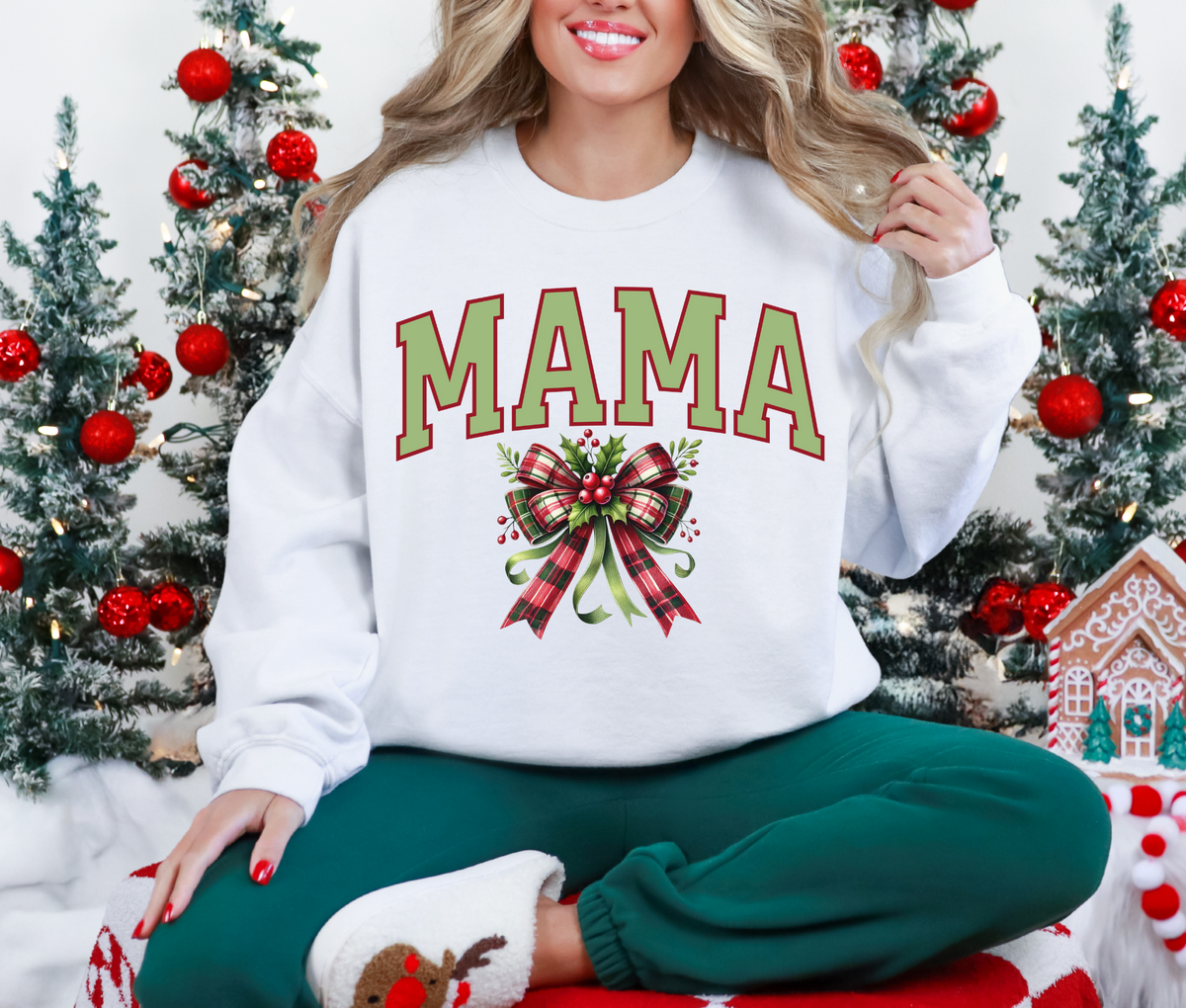 Mama Christmas Sweatshirt with Bow | Festive Holiday Crewneck for Moms | Cozy Seasonal Pullover