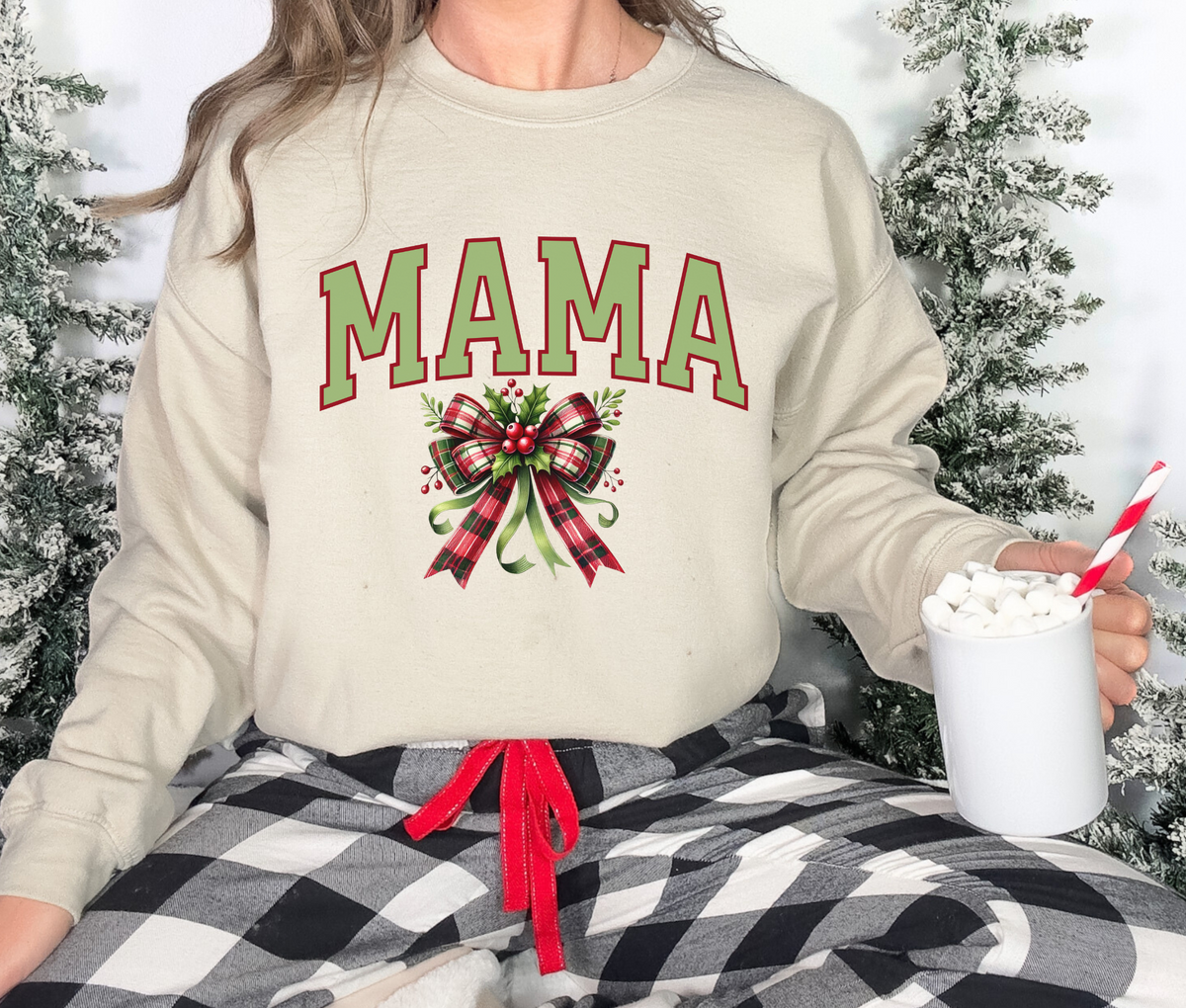 Mama Christmas Sweatshirt with Bow | Festive Holiday Crewneck for Moms | Cozy Seasonal Pullover