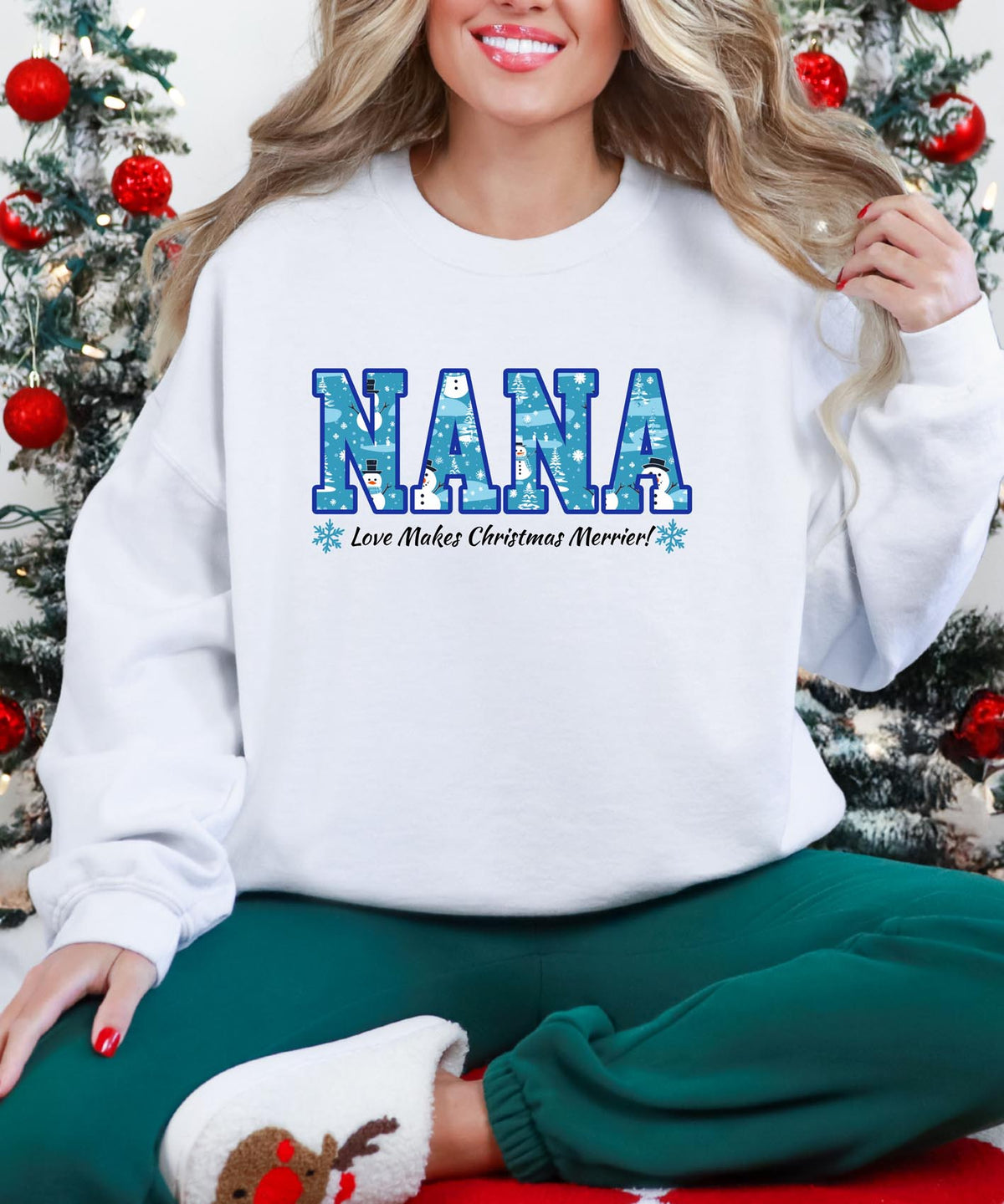 Nana Christmas Sweatshirt with Slogan | “Nana Love Makes Christmas Merrier” Holiday Crewneck | Cozy Festive Pullover