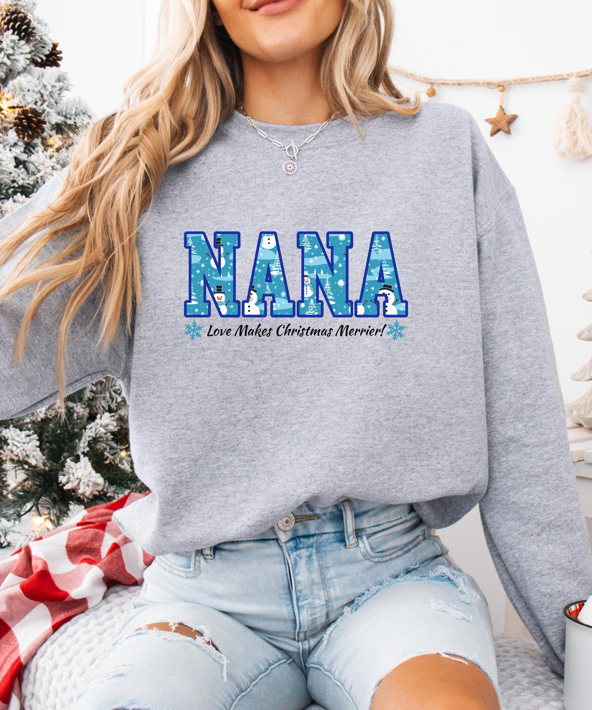 Nana Christmas Sweatshirt with Slogan | “Nana Love Makes Christmas Merrier” Holiday Crewneck | Cozy Festive Pullover