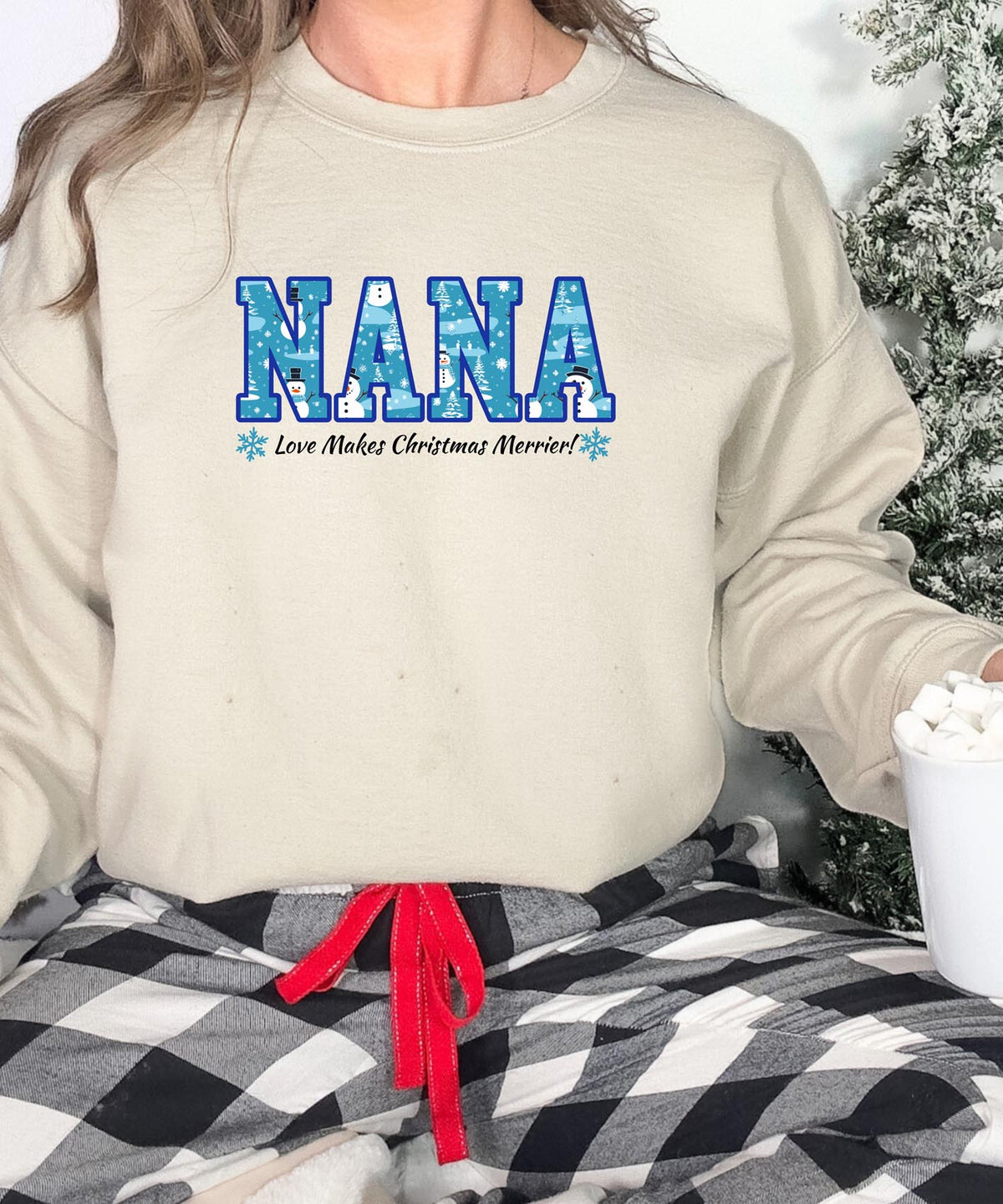 Nana Christmas Sweatshirt with Slogan | “Nana Love Makes Christmas Merrier” Holiday Crewneck | Cozy Festive Pullover