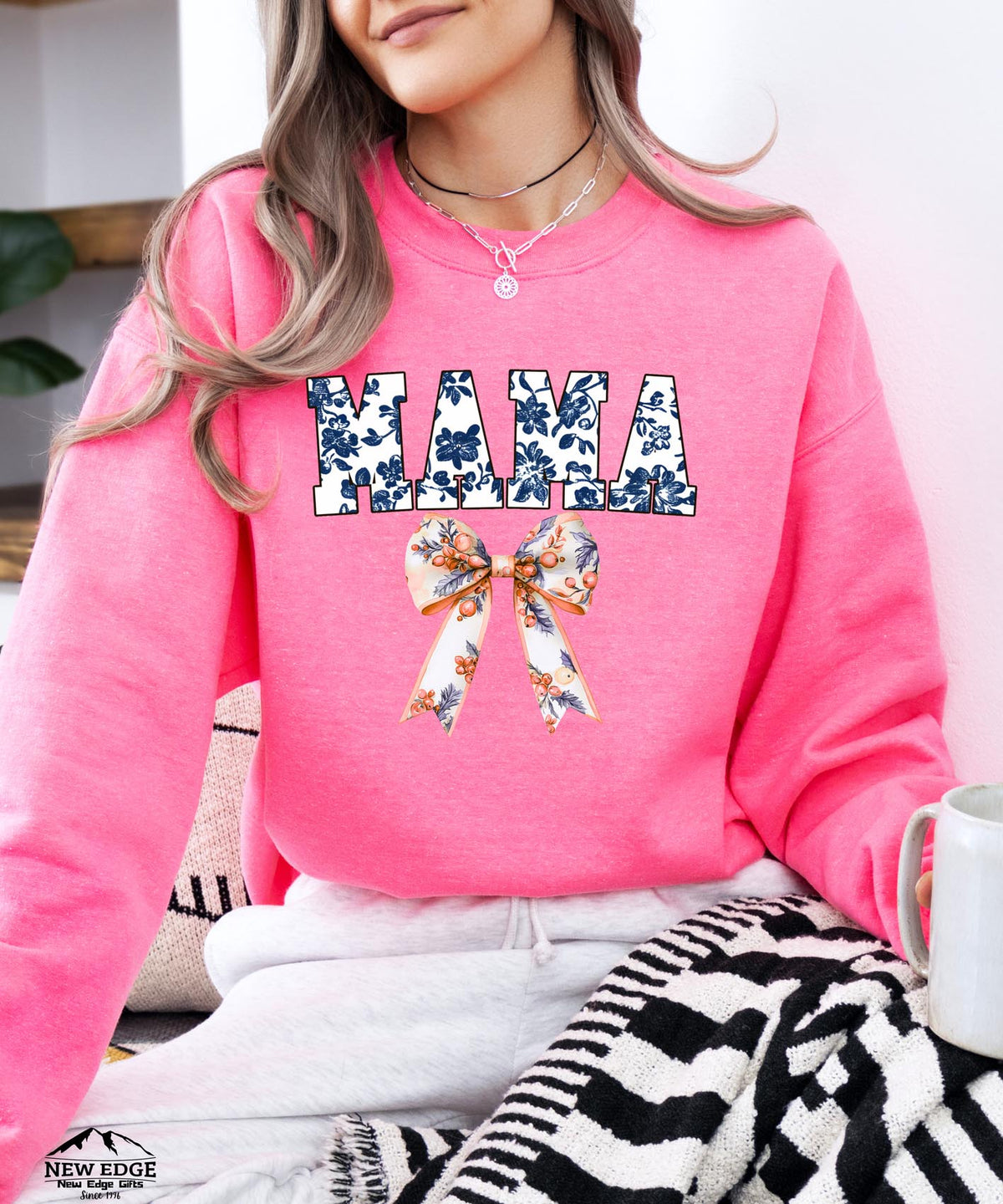 Mama Sweatshirt with Floral Bow | Cute Coquette Style Crewneck for Moms | Cozy Everyday Pullover
