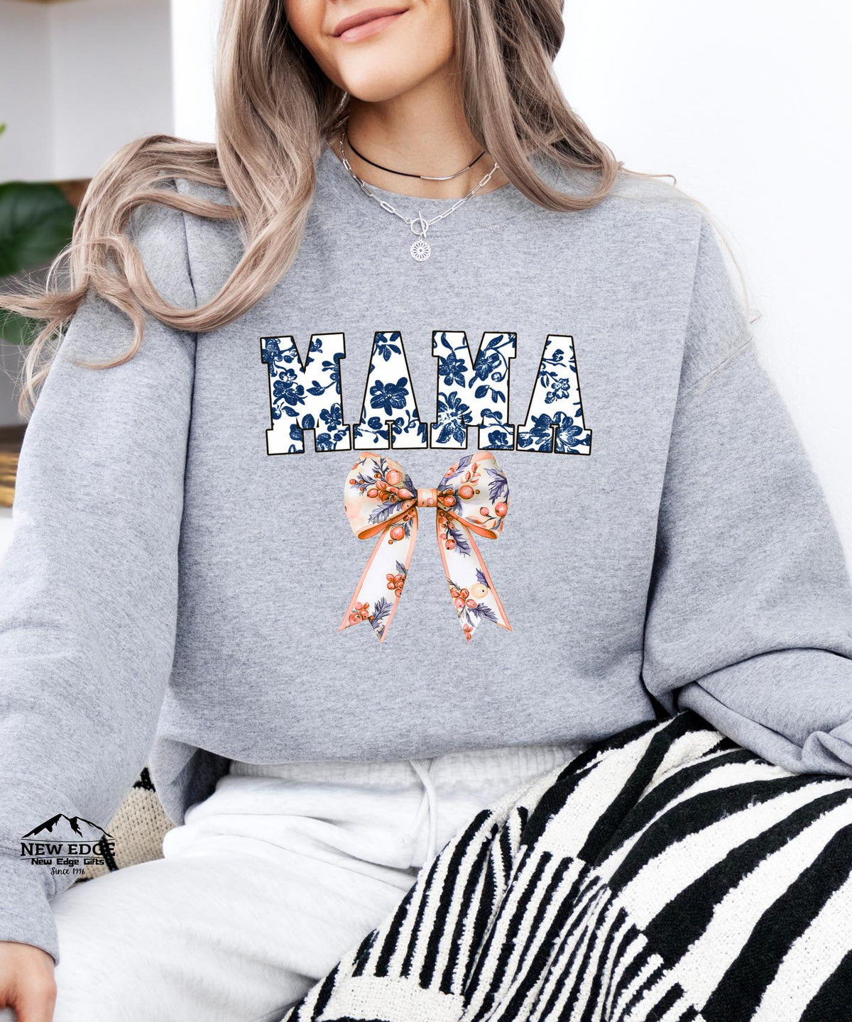 Mama Sweatshirt with Floral Bow | Cute Coquette Style Crewneck for Moms | Cozy Everyday Pullover
