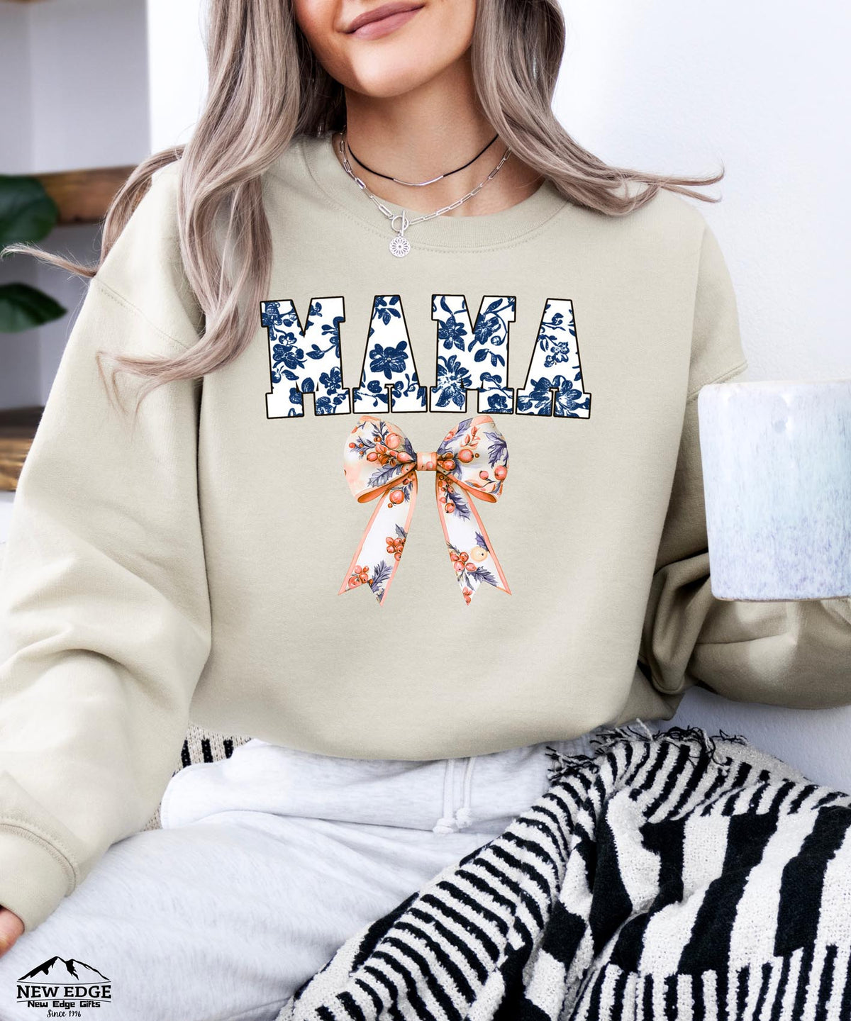 Mama Sweatshirt with Floral Bow | Cute Coquette Style Crewneck for Moms | Cozy Everyday Pullover