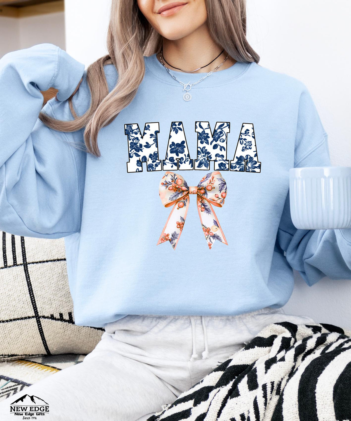 Mama Sweatshirt with Floral Bow | Cute Coquette Style Crewneck for Moms | Cozy Everyday Pullover