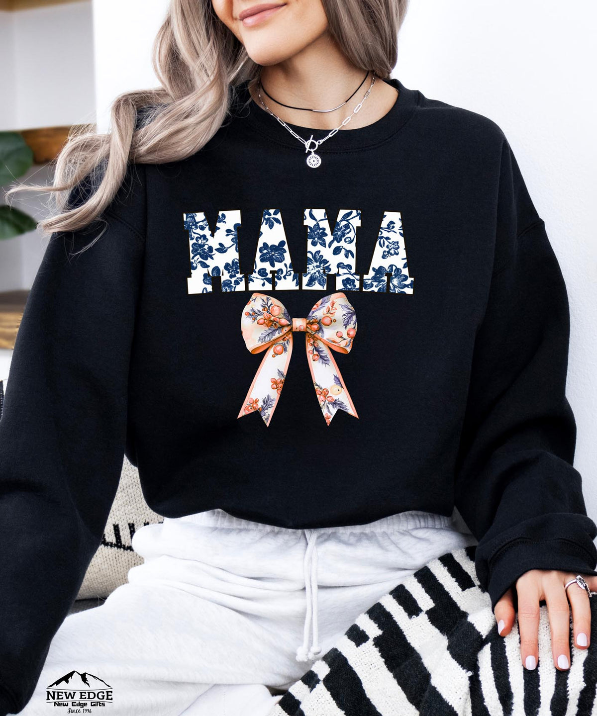 Mama Sweatshirt with Floral Bow | Cute Coquette Style Crewneck for Moms | Cozy Everyday Pullover