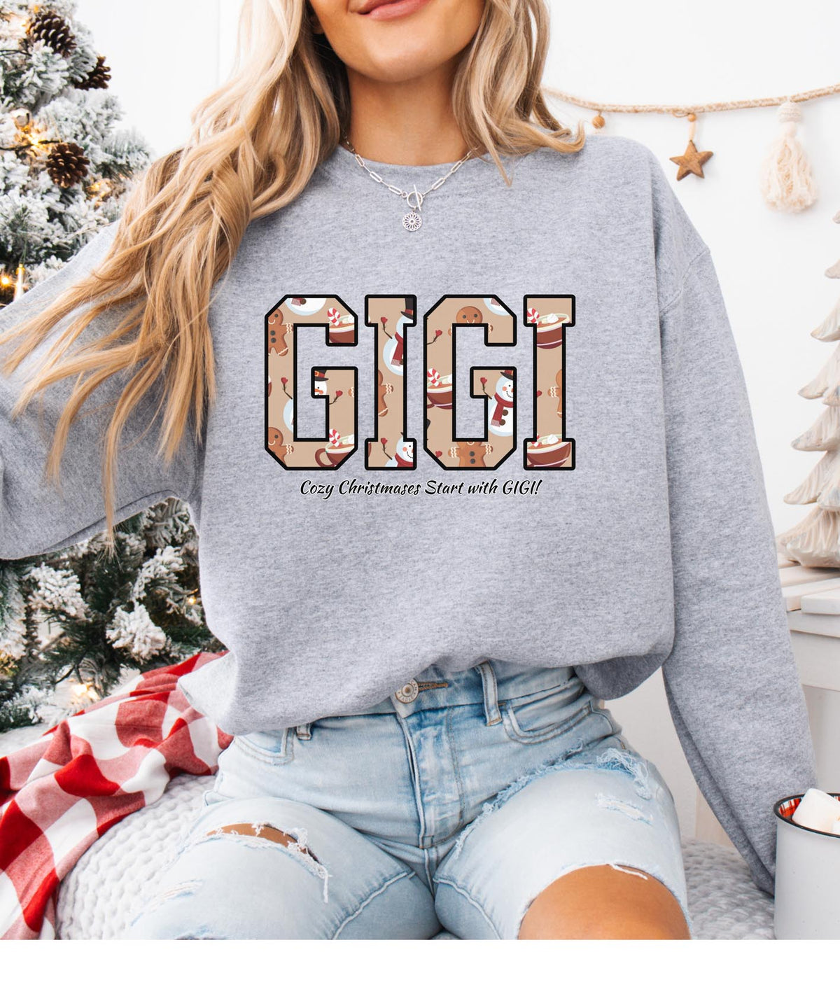 Gigi Christmas Sweatshirt with Slogan | “Cozy Christmas Starts with Gigi” Holiday Crewneck | Festive Grandma Pullover