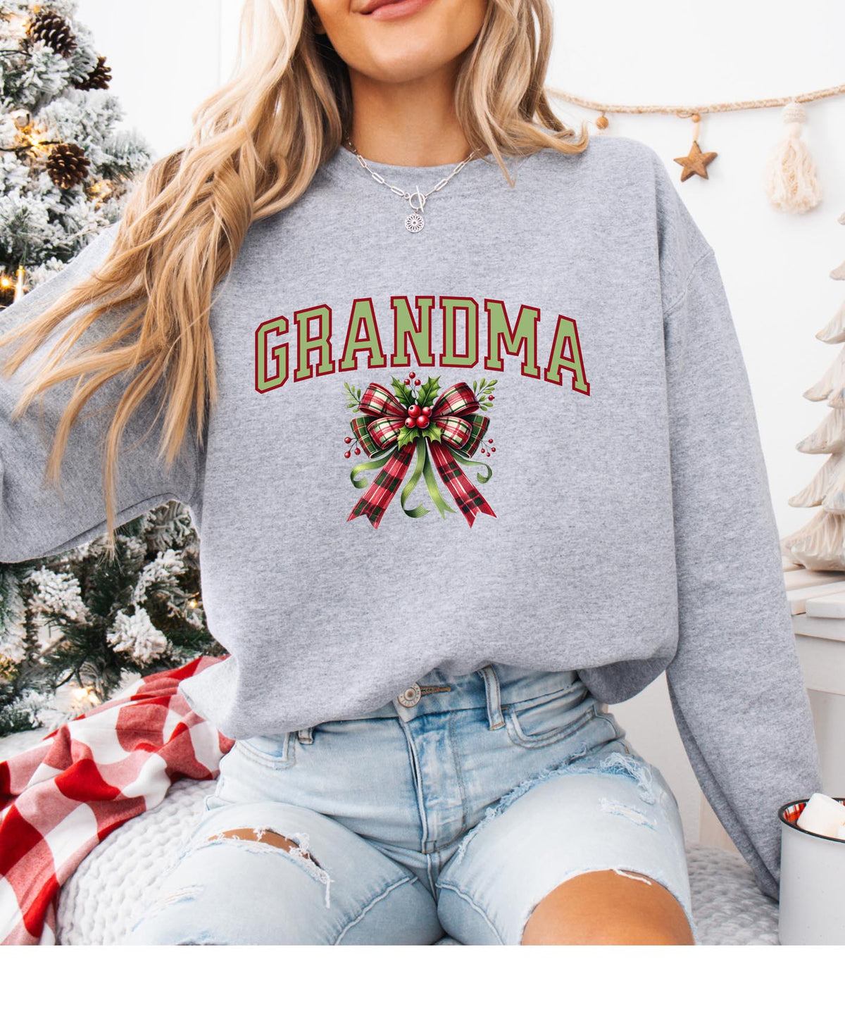 Grandma Christmas Sweatshirt with Bow | Festive Holiday Crewneck for Grandmas | Cozy Seasonal Pullover