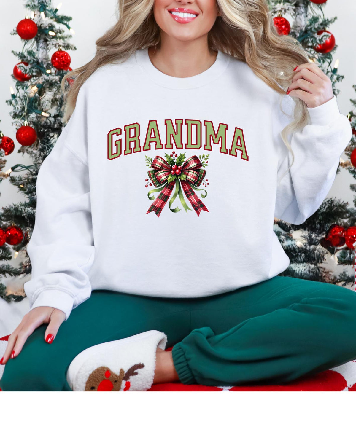 Grandma Christmas Sweatshirt with Bow | Festive Holiday Crewneck for Grandmas | Cozy Seasonal Pullover