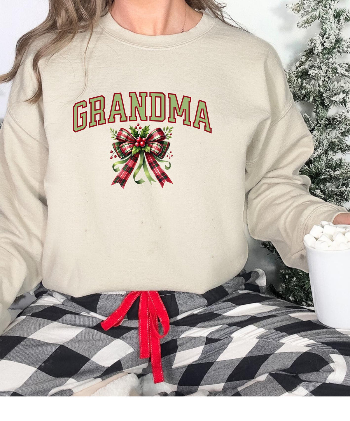 Grandma Christmas Sweatshirt with Bow | Festive Holiday Crewneck for Grandmas | Cozy Seasonal Pullover