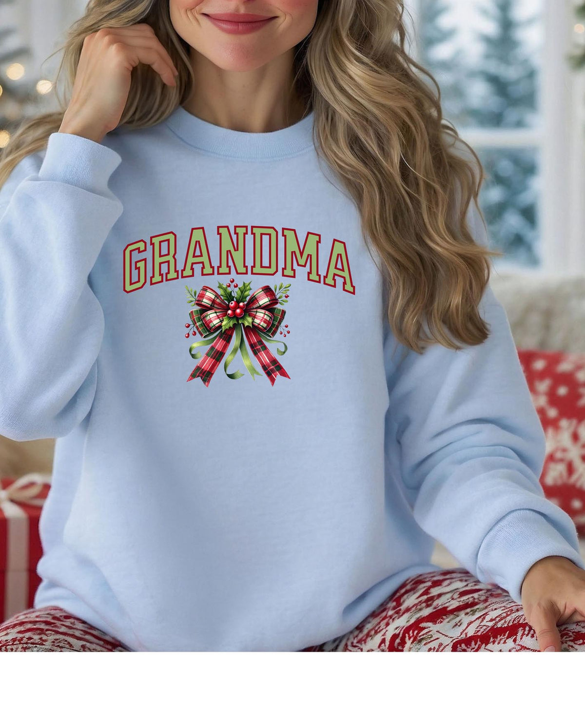 Grandma Christmas Sweatshirt with Bow | Festive Holiday Crewneck for Grandmas | Cozy Seasonal Pullover