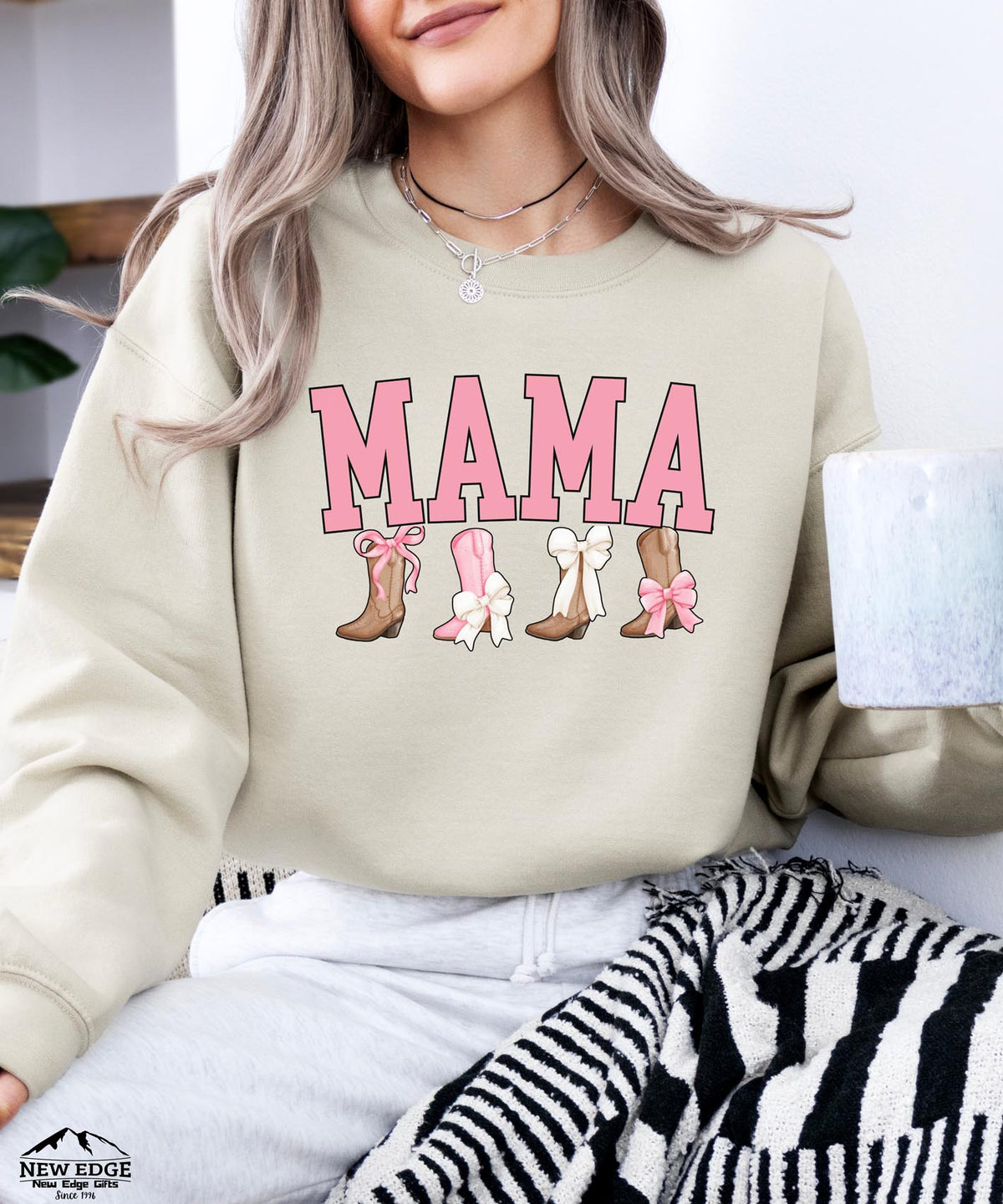 Mama Sweatshirt with Cowboy Boots and Bow | Cozy Western Style Crewneck | Cute Mom Pullover