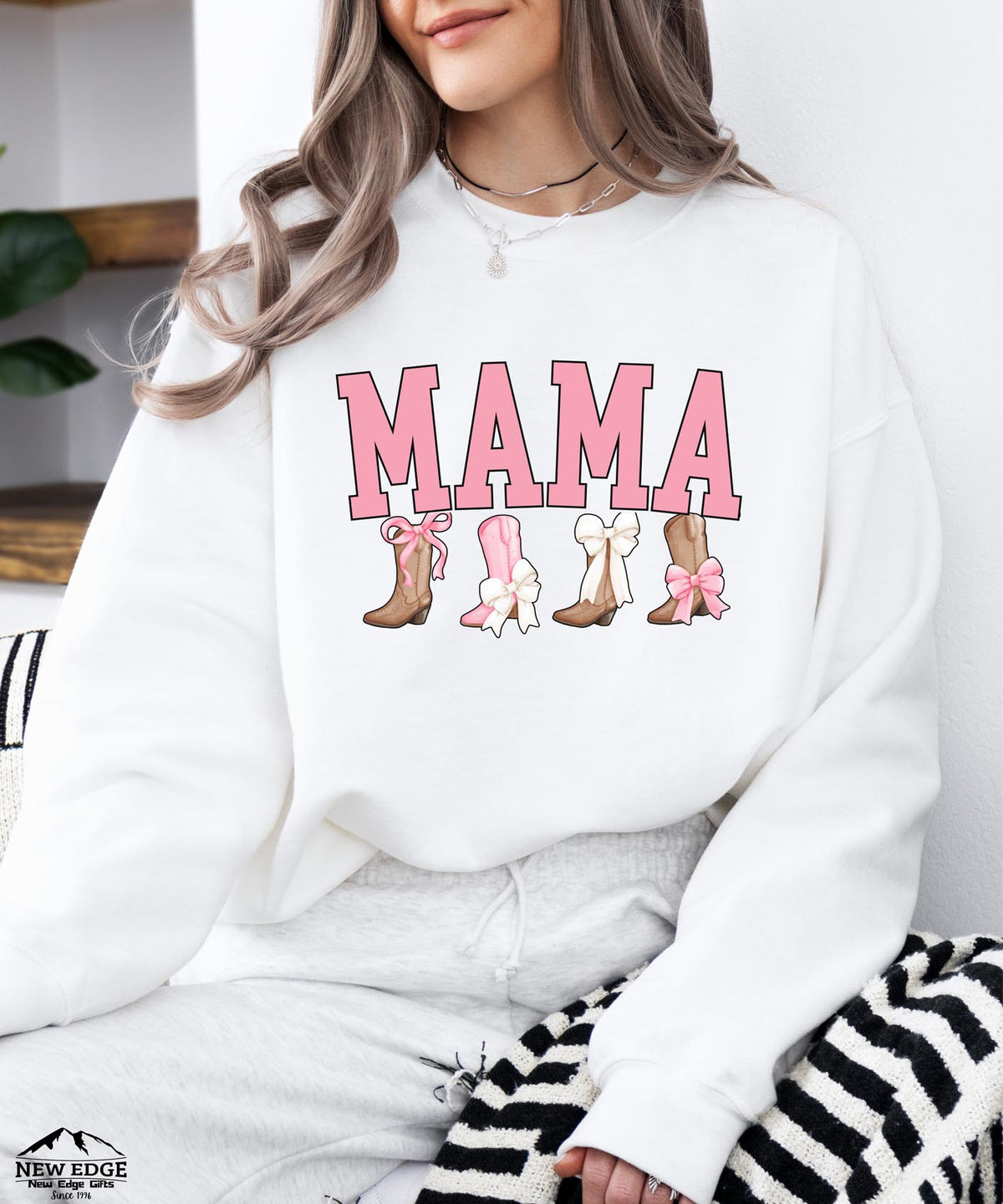 Mama Sweatshirt with Cowboy Boots and Bow | Cozy Western Style Crewneck | Cute Mom Pullover