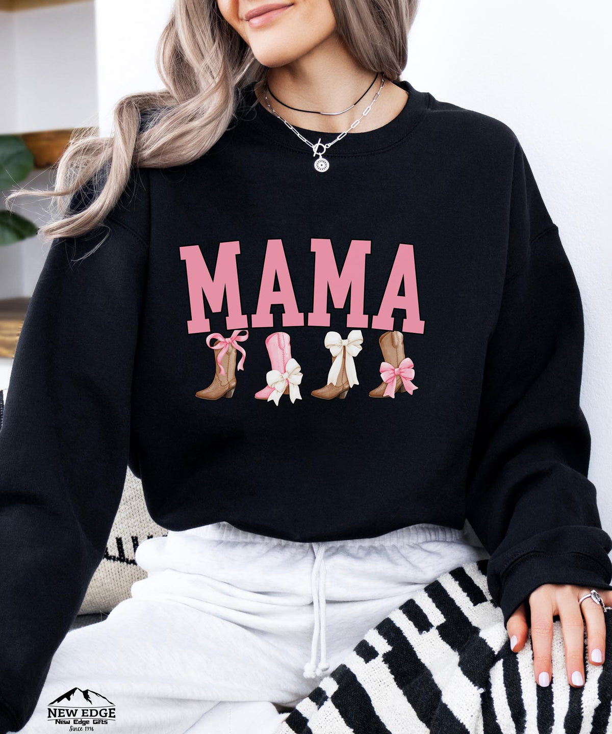 Mama Sweatshirt with Cowboy Boots and Bow | Cozy Western Style Crewneck | Cute Mom Pullover