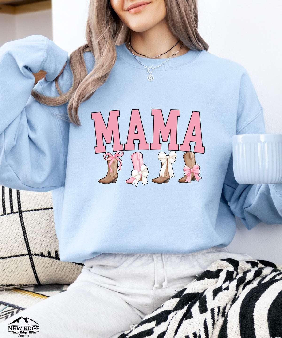 Mama Sweatshirt with Cowboy Boots and Bow | Cozy Western Style Crewneck | Cute Mom Pullover