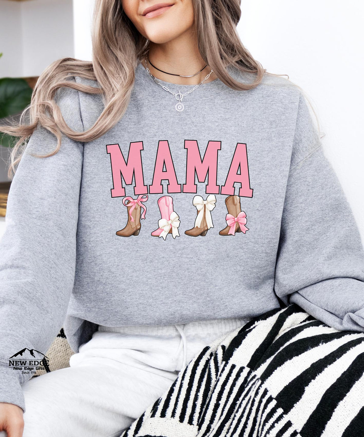 Mama Sweatshirt with Cowboy Boots and Bow | Cozy Western Style Crewneck | Cute Mom Pullover