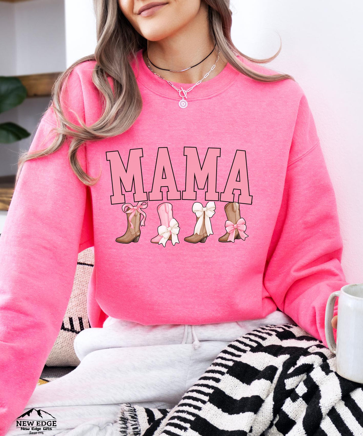 Mama Sweatshirt with Cowboy Boots and Bow | Cozy Western Style Crewneck | Cute Mom Pullover