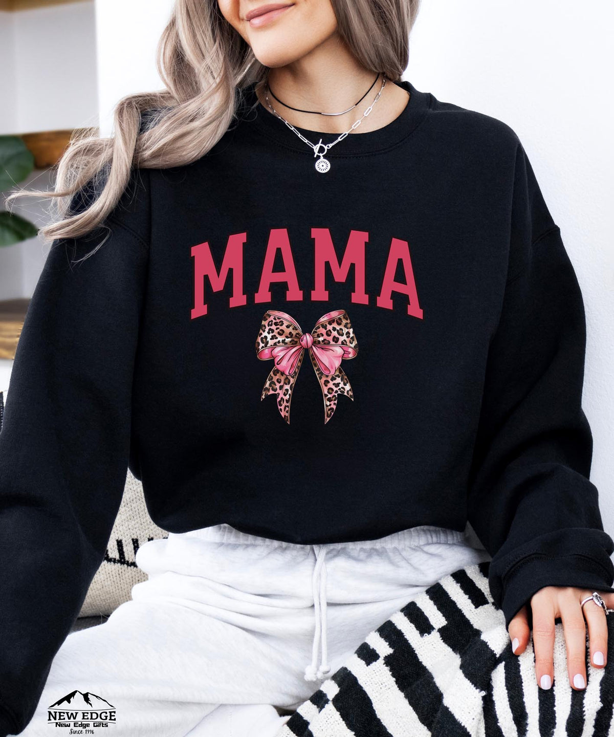 Mama Leopard Bow Sweatshirt | Cozy Wild Style Crewneck for Moms | Cute Animal Print Pullover