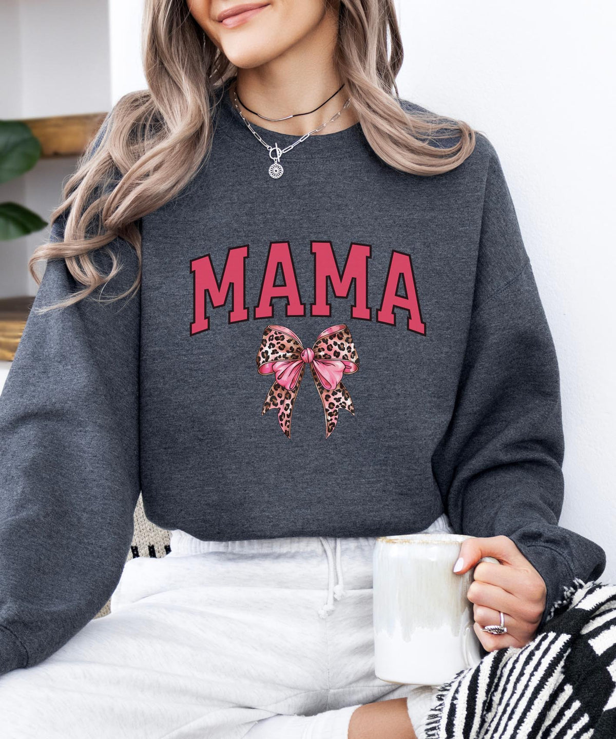 Mama Leopard Bow Sweatshirt | Cozy Wild Style Crewneck for Moms | Cute Animal Print Pullover