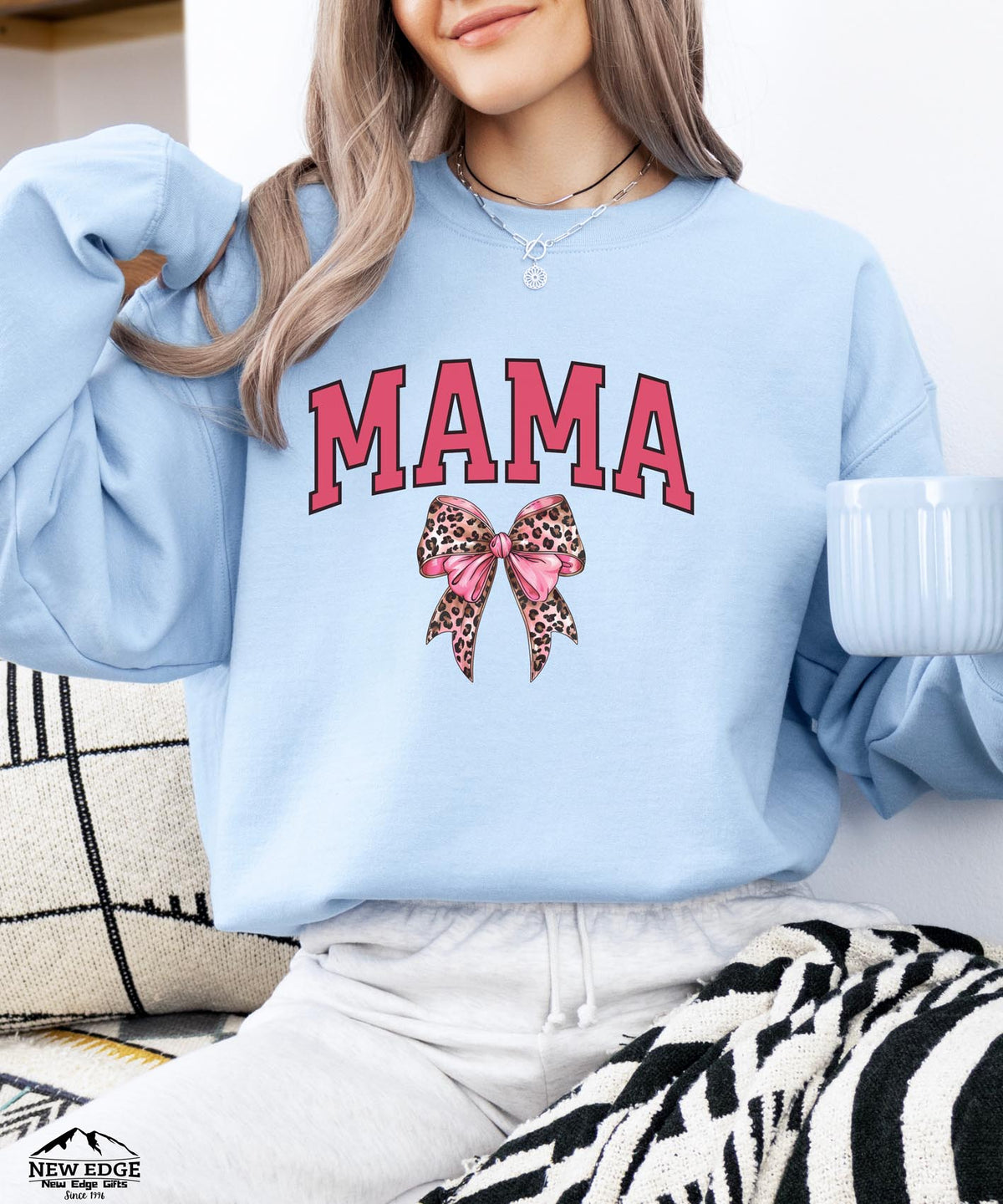 Mama Leopard Bow Sweatshirt | Cozy Wild Style Crewneck for Moms | Cute Animal Print Pullover