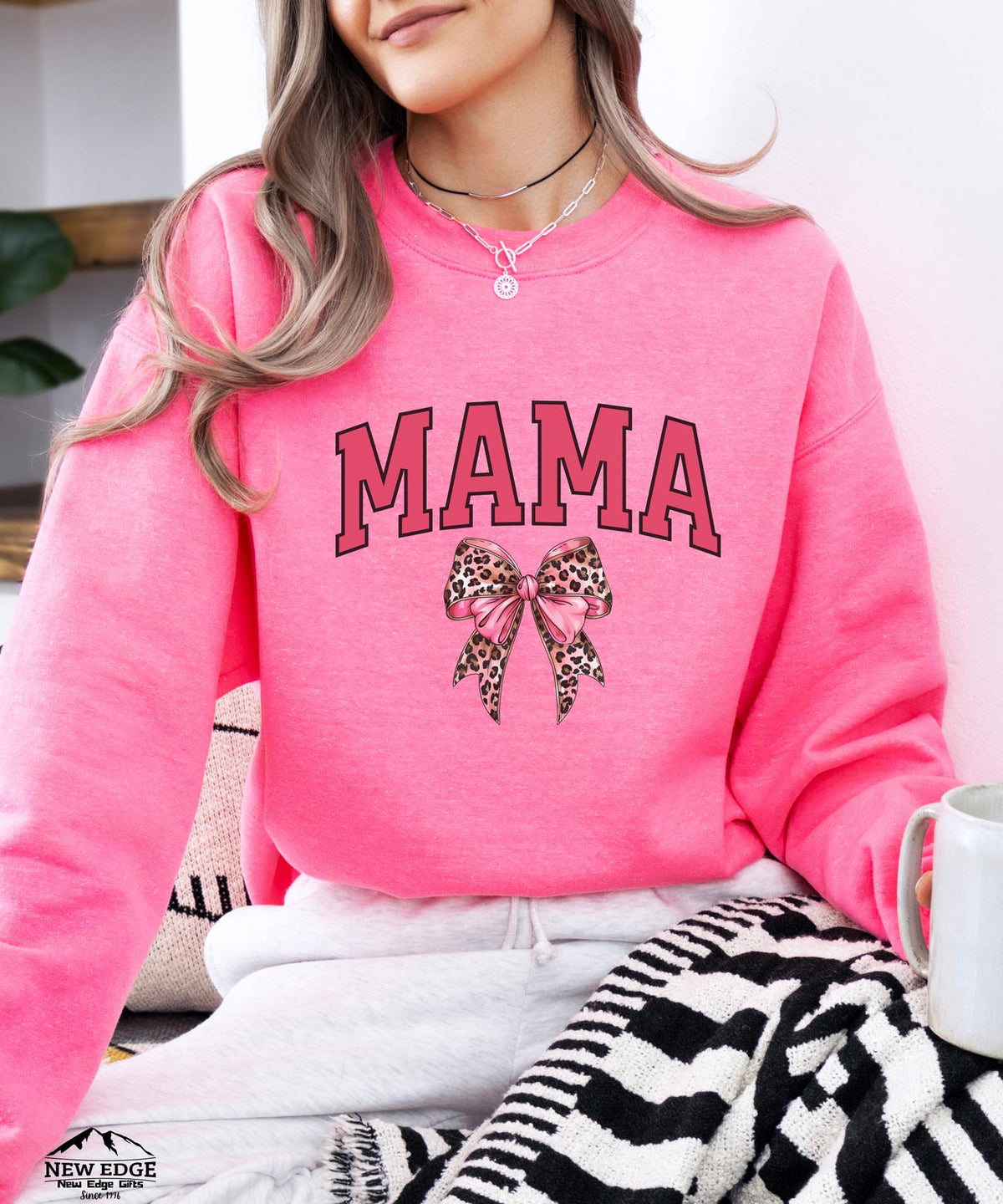 Mama Leopard Bow Sweatshirt | Cozy Wild Style Crewneck for Moms | Cute Animal Print Pullover