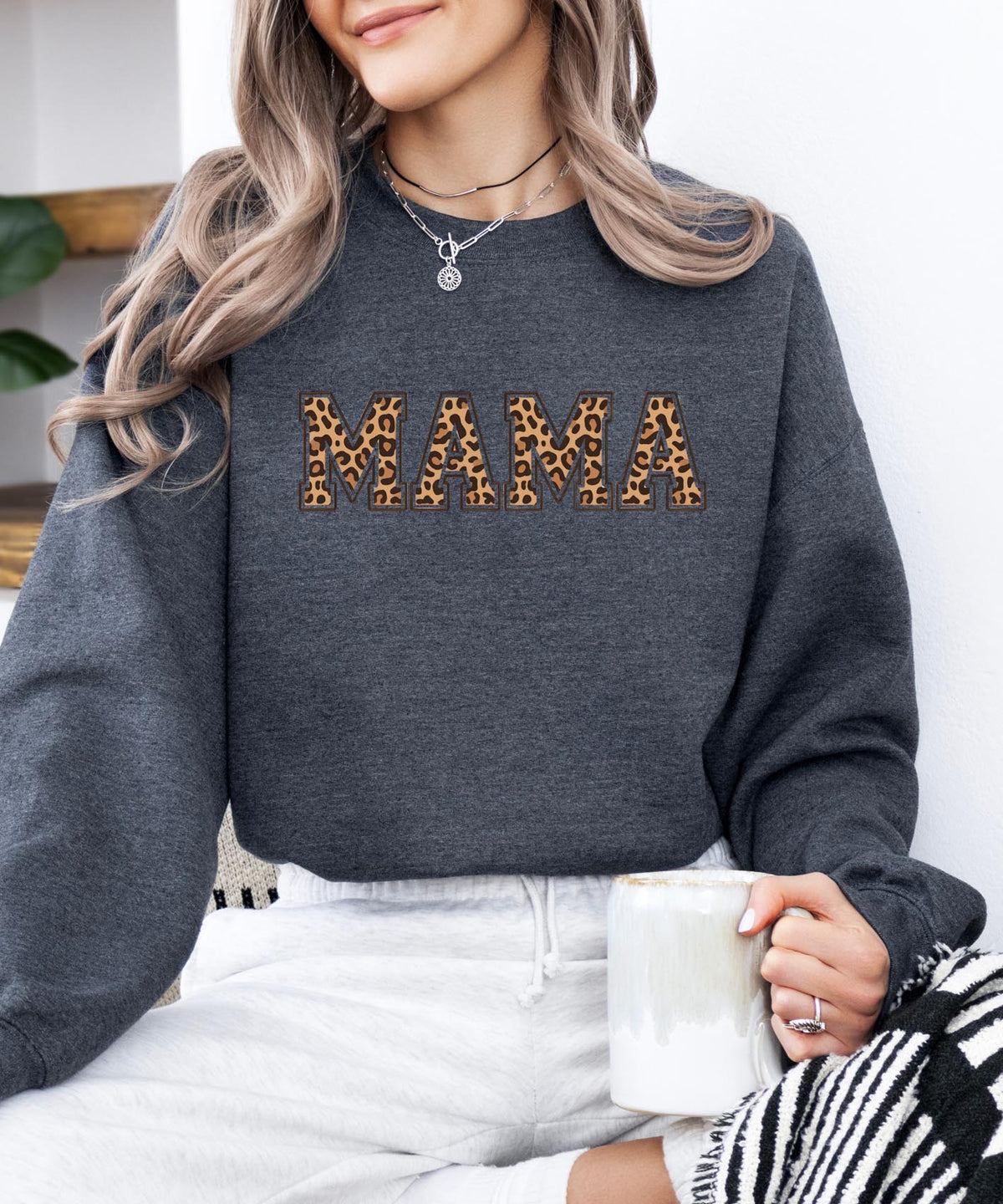 Mama Leopard Sweatshirt | Cozy Animal Print Crewneck for Moms | Trendy Graphic Pullover