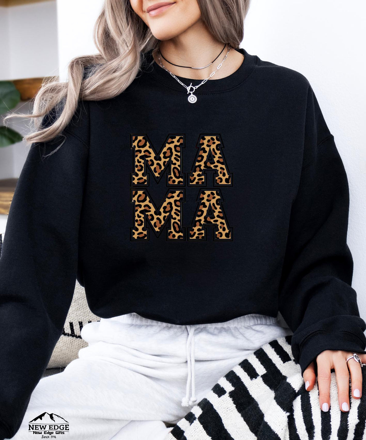 Mama Leopard Print Sweatshirt | Cozy Animal Print Crewneck for Moms | Trendy Graphic Pullover