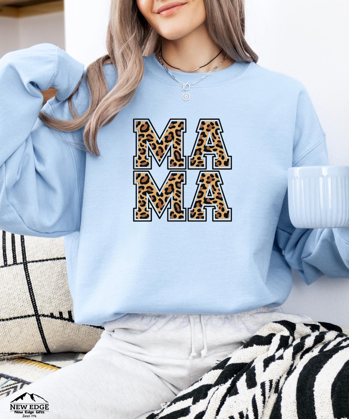 Mama Leopard Print Sweatshirt | Cozy Animal Print Crewneck for Moms | Trendy Graphic Pullover