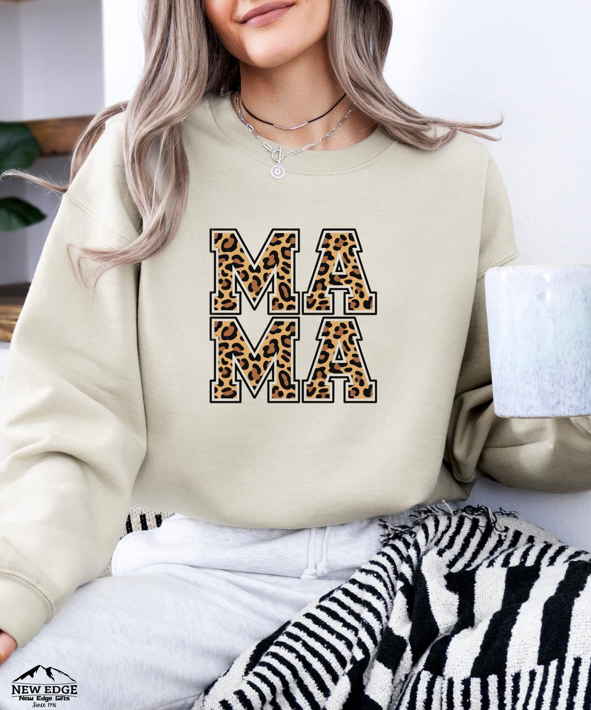 Mama Leopard Print Sweatshirt | Cozy Animal Print Crewneck for Moms | Trendy Graphic Pullover