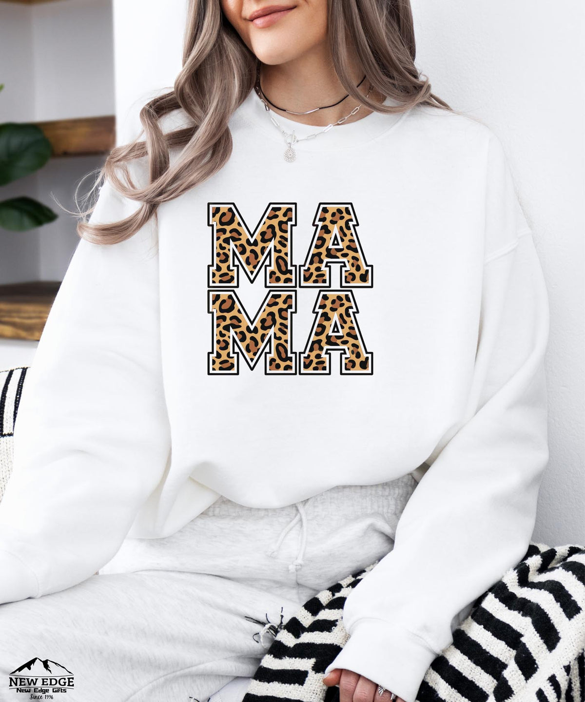 Mama Leopard Print Sweatshirt | Cozy Animal Print Crewneck for Moms | Trendy Graphic Pullover