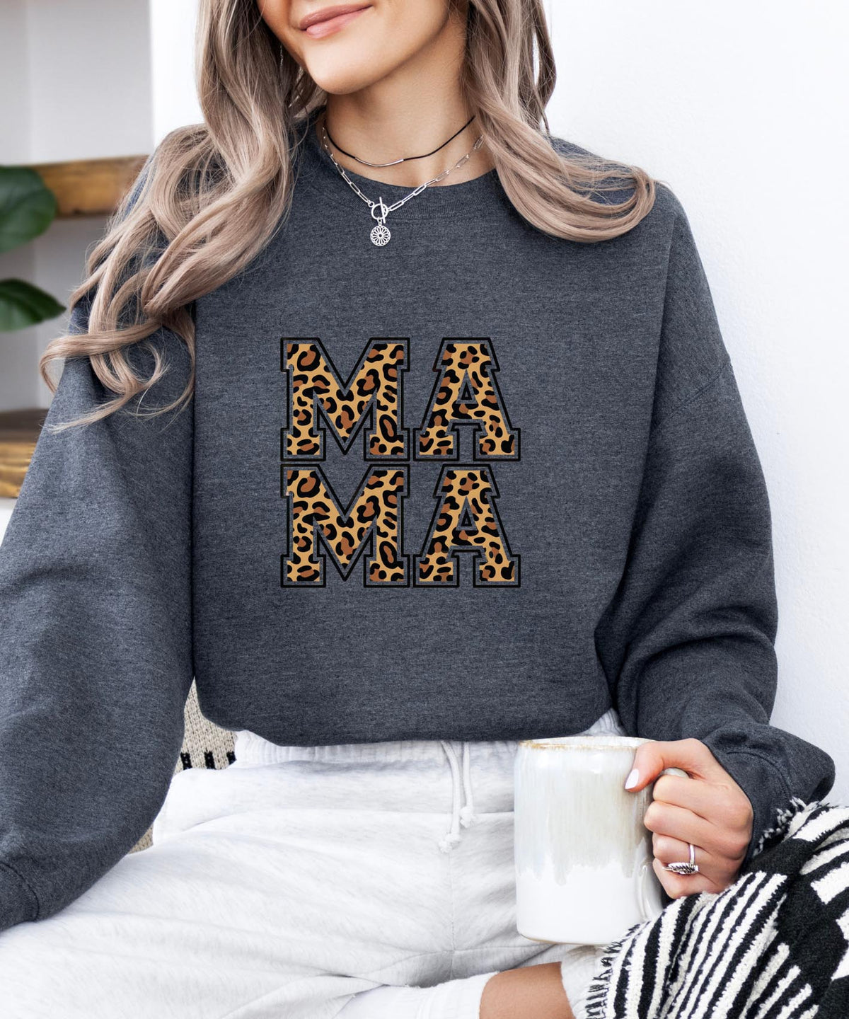 Mama Leopard Print Sweatshirt | Cozy Animal Print Crewneck for Moms | Trendy Graphic Pullover