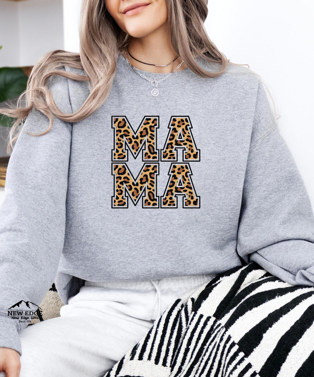Mama Leopard Print Sweatshirt | Cozy Animal Print Crewneck for Moms | Trendy Graphic Pullover