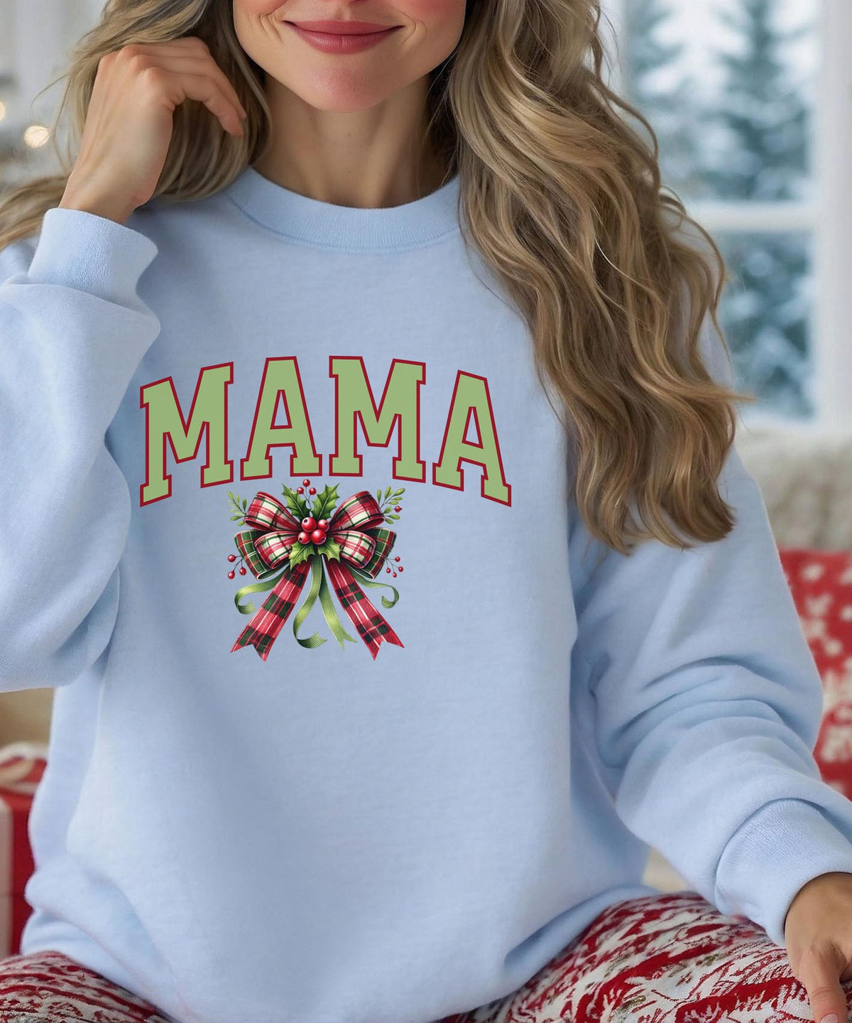 Mommy Christmas Sweatshirt with Bow | Cozy Holiday Crewneck | Festive Pullover for Moms