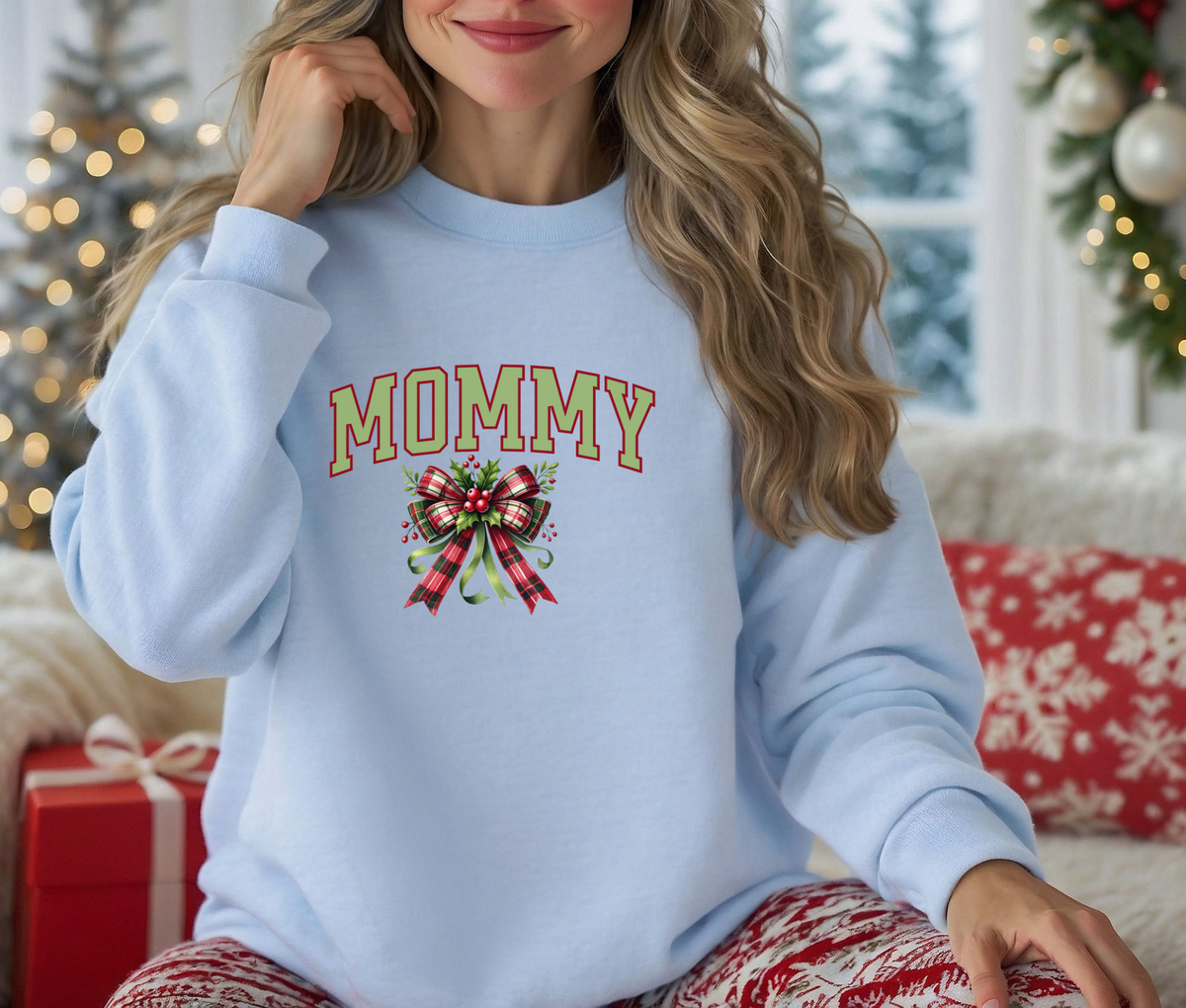 Mommy Christmas Sweatshirt with Bow | Cozy Holiday Crewneck | Festive Pullover for Moms