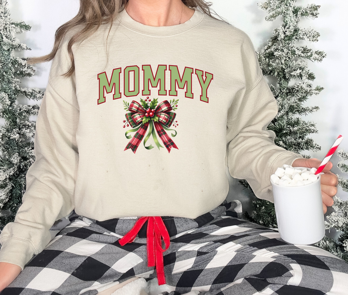 Mommy Christmas Sweatshirt with Bow | Cozy Holiday Crewneck | Festive Pullover for Moms