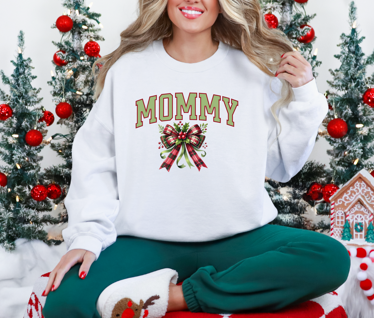 Mommy Christmas Sweatshirt with Bow | Cozy Holiday Crewneck | Festive Pullover for Moms